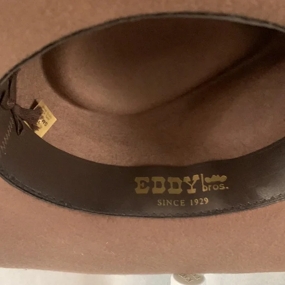 Eddy Bros. Dark Khaki Brown Wool Stetson Rancher Cowboy Hat Broken Arrow Band - Picture 6 of 6